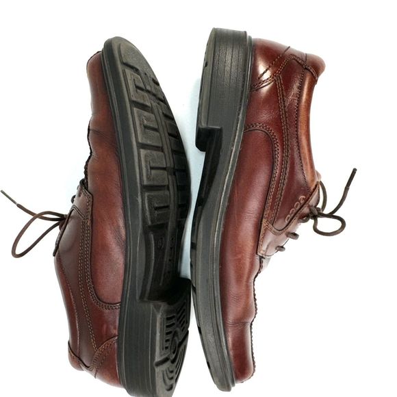 Ecco Mens 8-8.5 42 Dress Shoes Helsinki  Bike Toe Brown Leather Lace Up Casual
